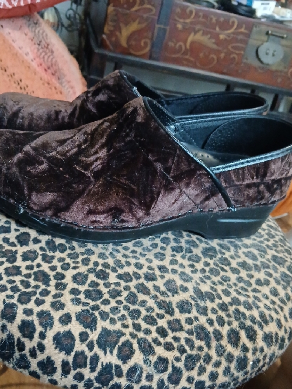 Dansko Brown Crushed Velvet Earthy Woodland Comfy Casual Teacher Slip-On Clogs